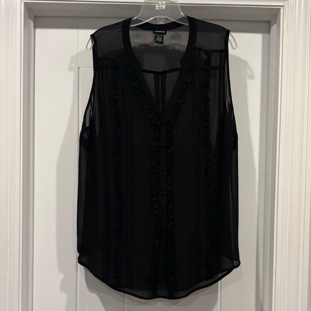 Torrid Sheer Black Blouse with Ruffle Detail